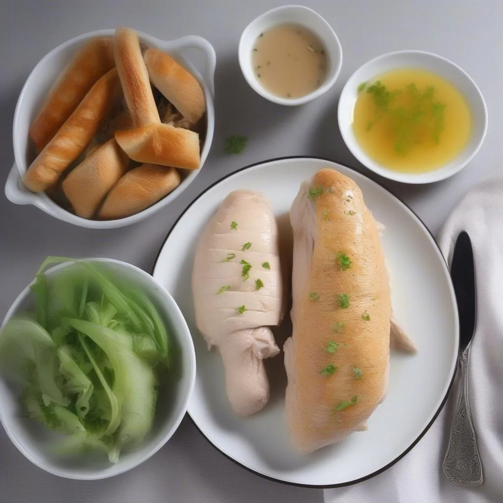 Gà luộc bánh mì