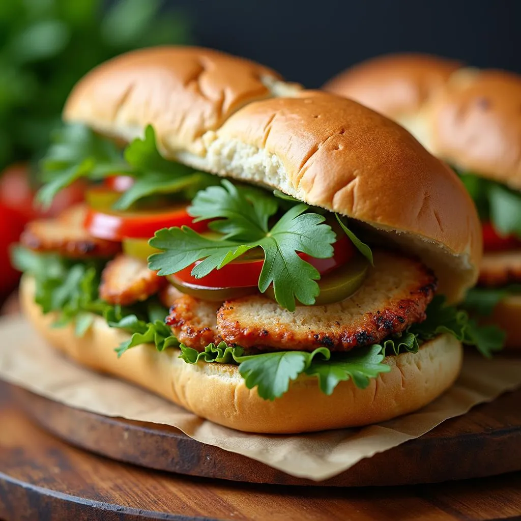 Gà muối xông khói ăn với bánh mì