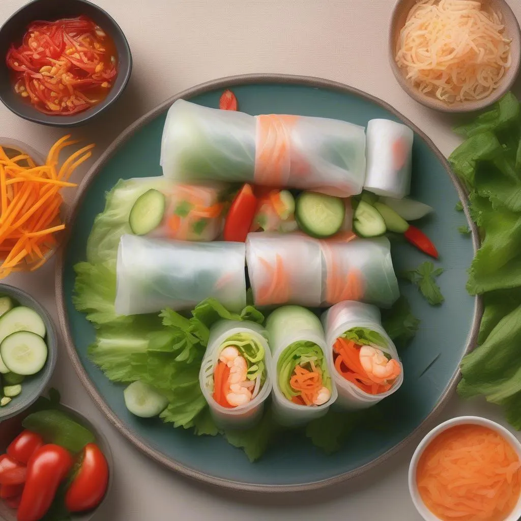 Gỏi cuốn và salad rau củ