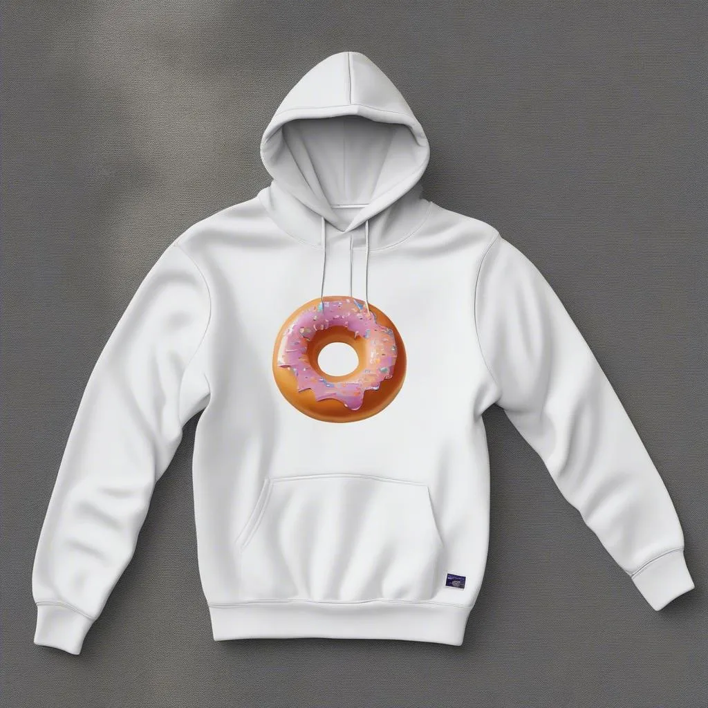 Hình ảnh chiếc hoodie in hình donut và biểu tượng tiền bitcoin