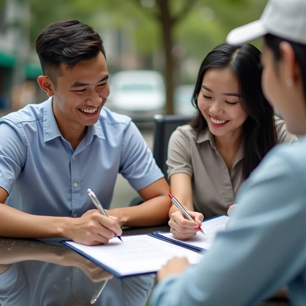 Khách hàng ký hợp đồng thuê xe