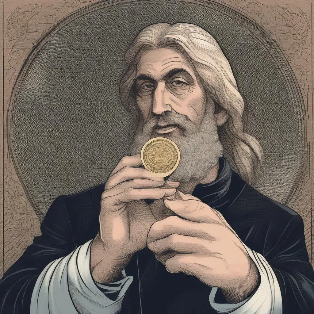 A man holding a coin oracle card