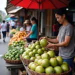 Mua dừa non ở chợ