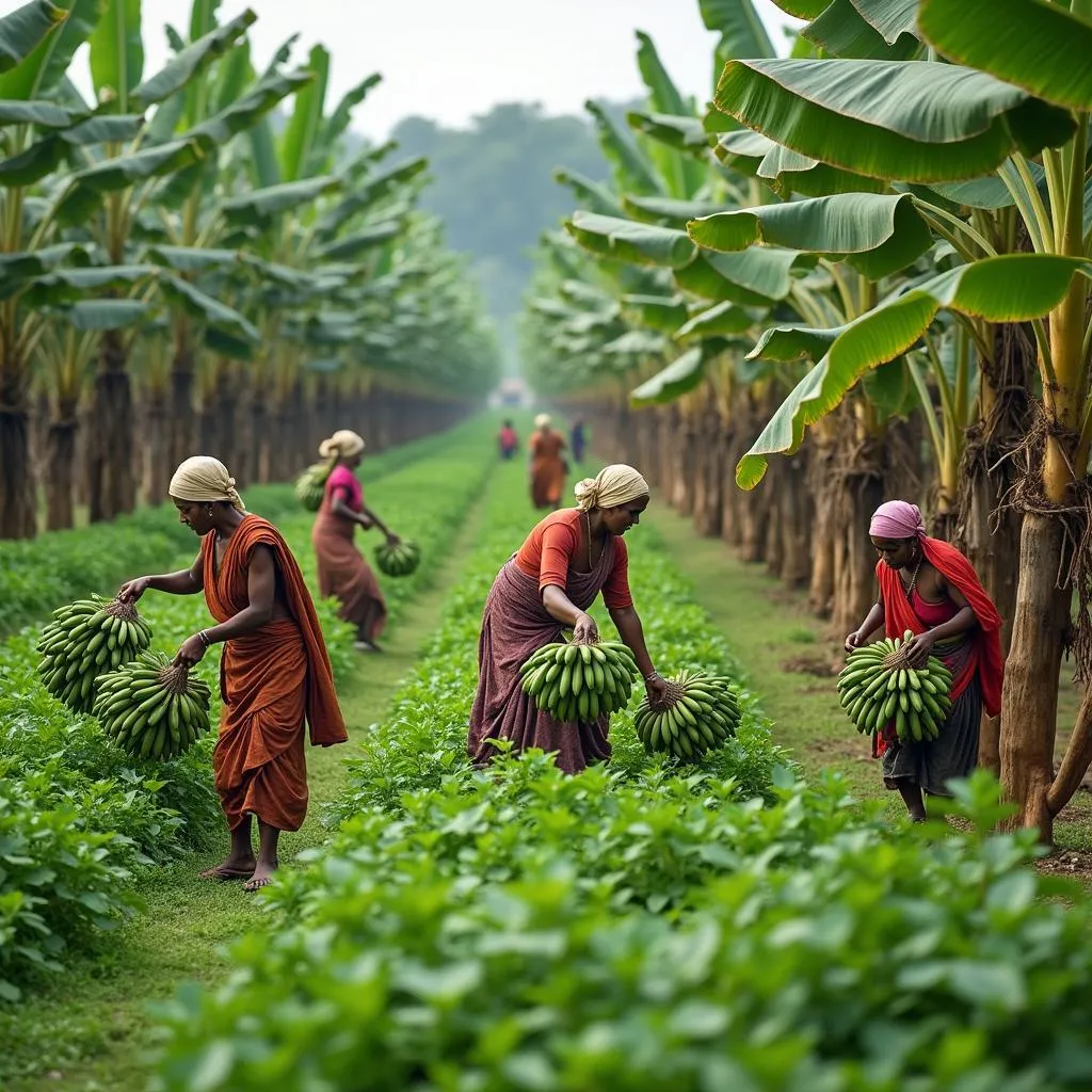 Nông dân Ấn Độ thu hoạch chuối