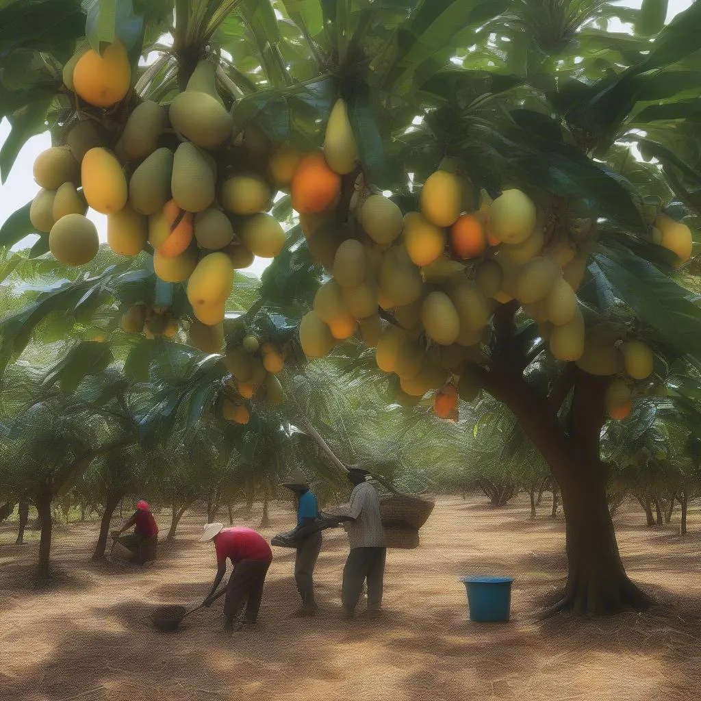 Nông dân thu hoạch cây ăn quả nhiệt đới