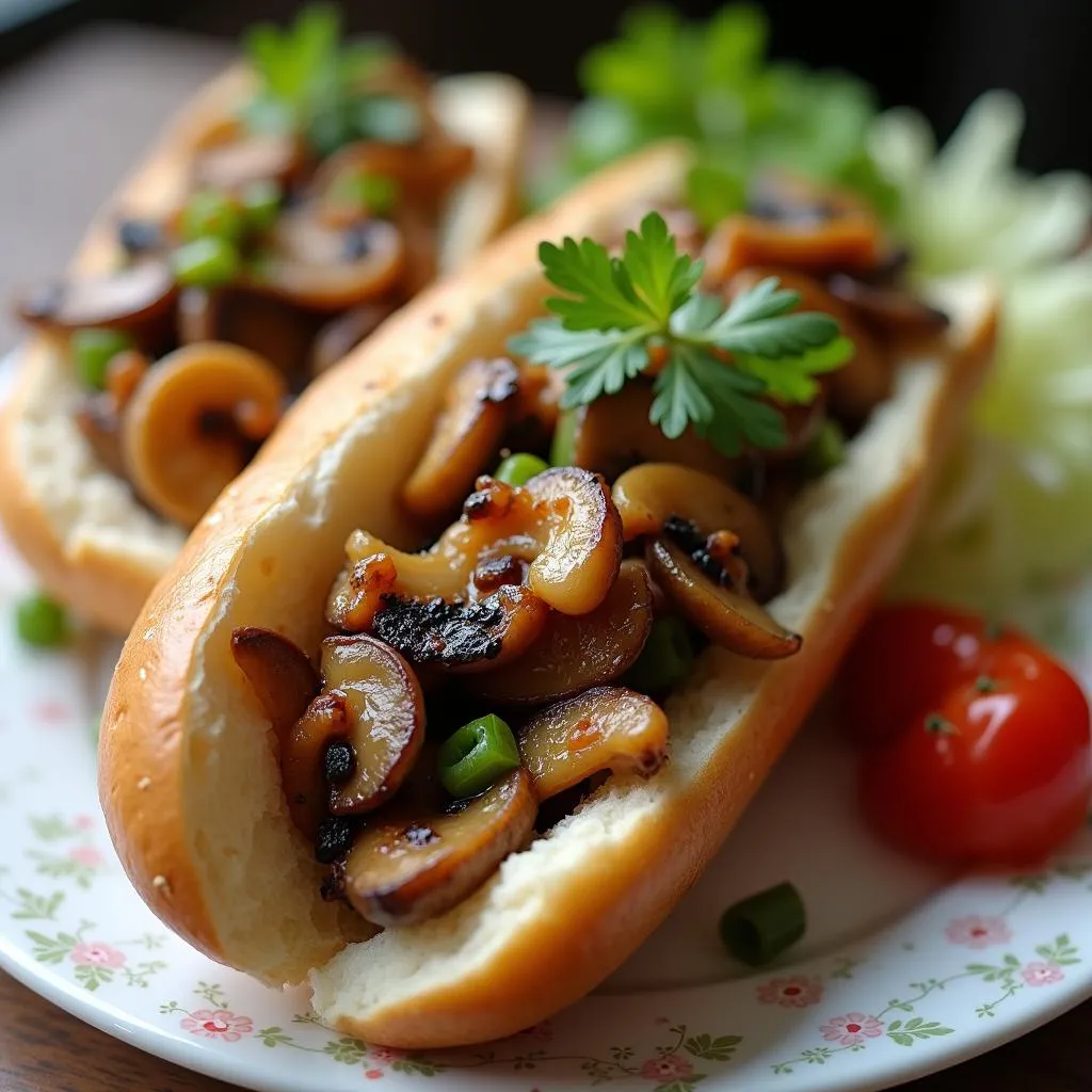 Nấm xào chay ăn với bánh mì