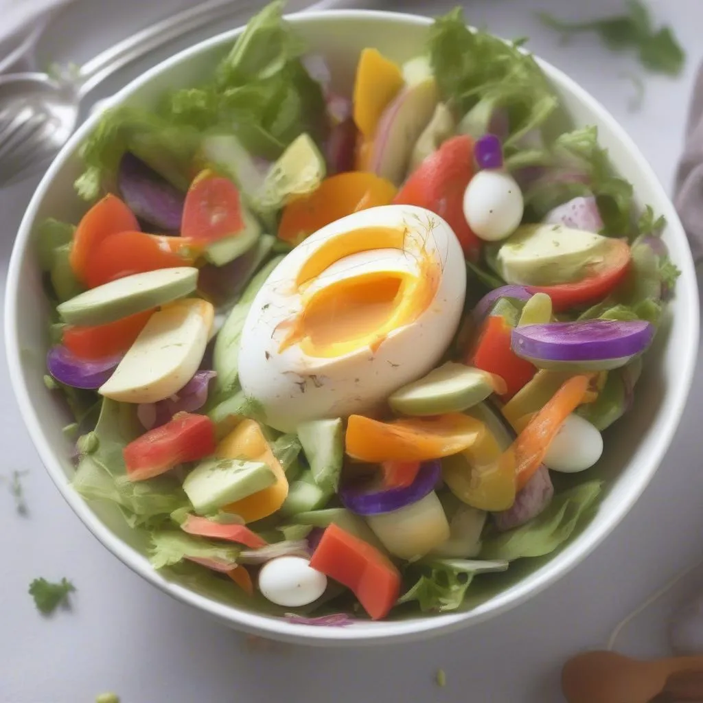 Salad rau củ trộn trứng gà