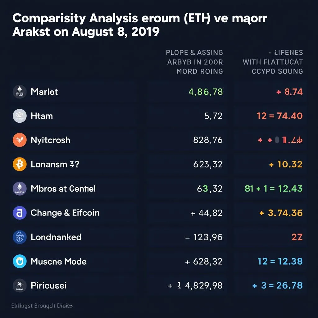 So sánh ETH với các đồng coin khác ngày 8/8/2019