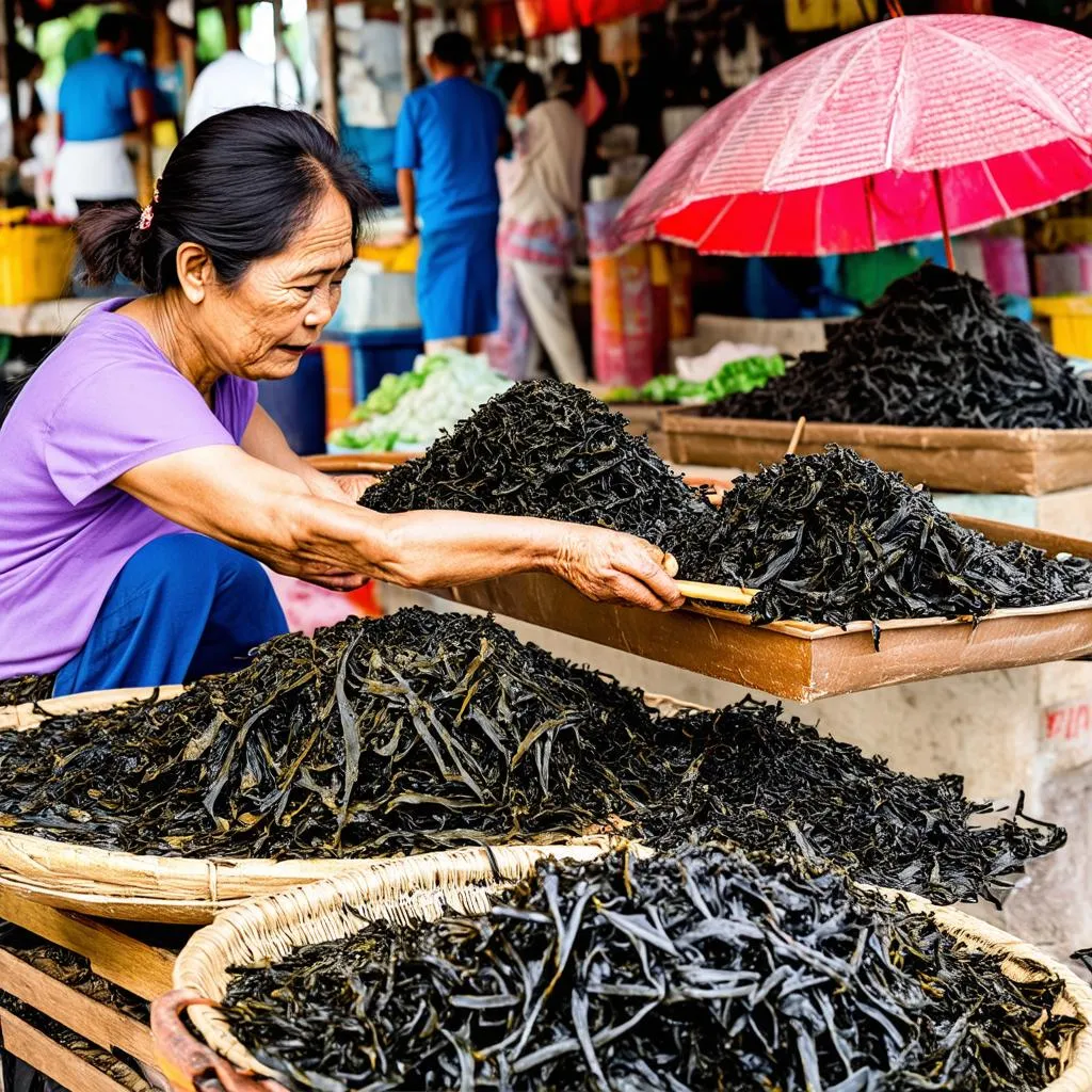 Tảo bẹ khô tại chợ