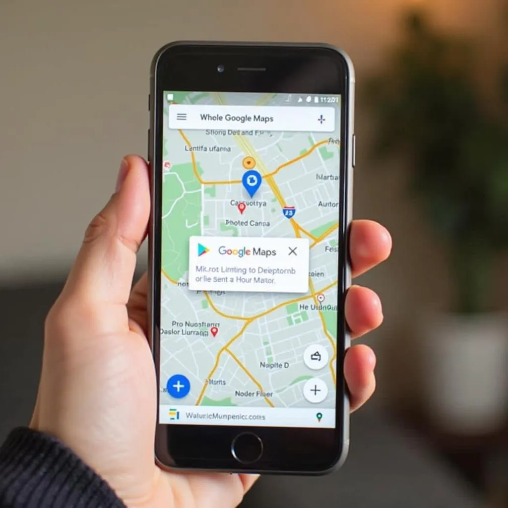 Tay đang cầm điện thoại có hiển thị ứng dụng Google Maps