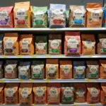 Dog food on supermarket shelves