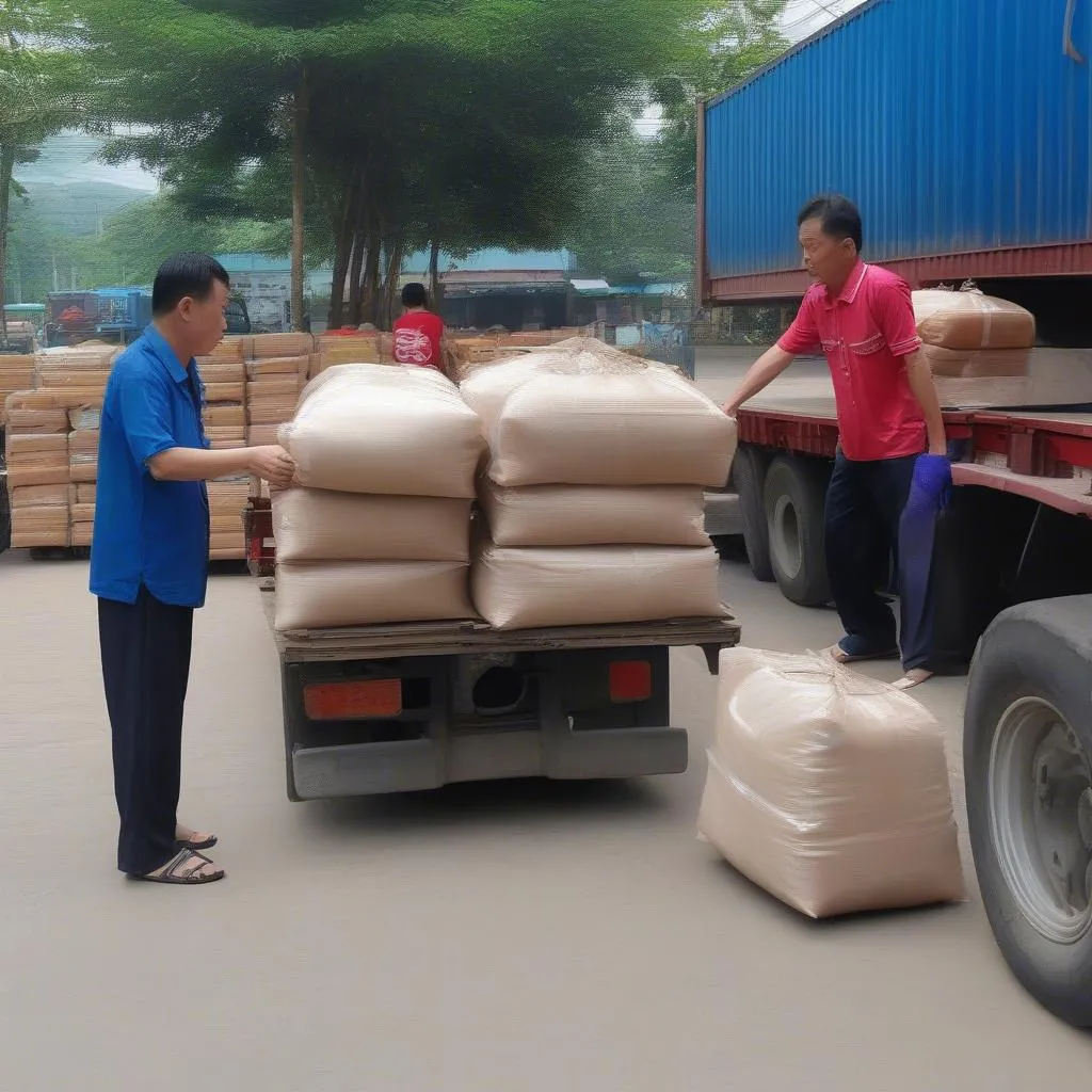 Khách hàng kiểm tra kỹ hàng hóa trước khi vận chuyển bằng xe tải nhỏ tại Bình Trị Đông