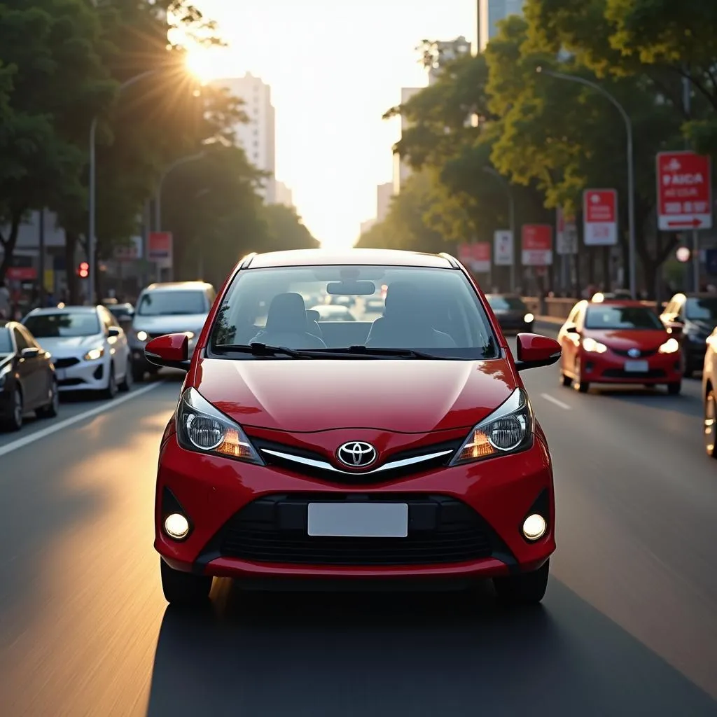 Xe Toyota Wigo di chuyển linh hoạt trong giờ tan tầm ở Hà Nội