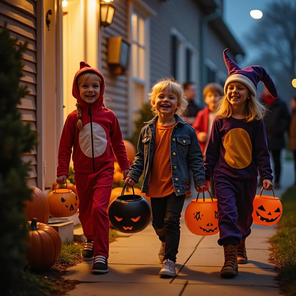 Trẻ em chơi Trick or Treat trong ngày Halloween