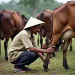 Người nông dân chăm sóc vó bò