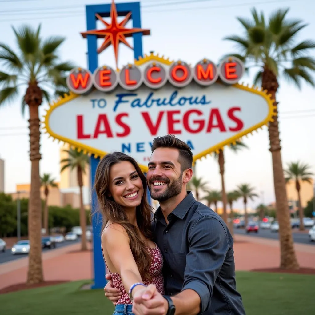 Cặp đôi hạnh phúc chụp ảnh kỷ niệm tại Las Vegas