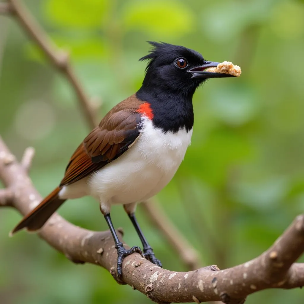 Chào mào bổi đang ăn cám trên cành cây