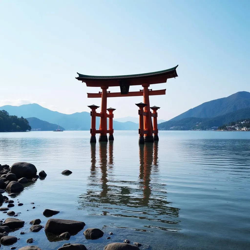 Cổng Torii &quot;nổi&quot; trên mặt nước ở Miyajima