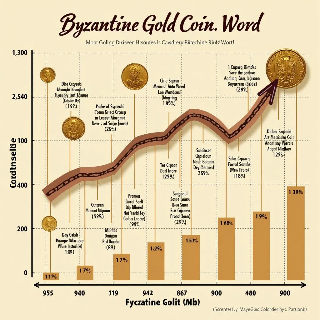 Biểu đồ minh họa giá trị của đồng tiền vàng Byzantine qua các thời kỳ