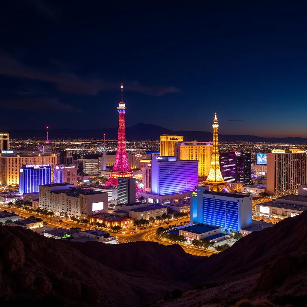 Thành phố Las Vegas lung linh ánh đèn về đêm