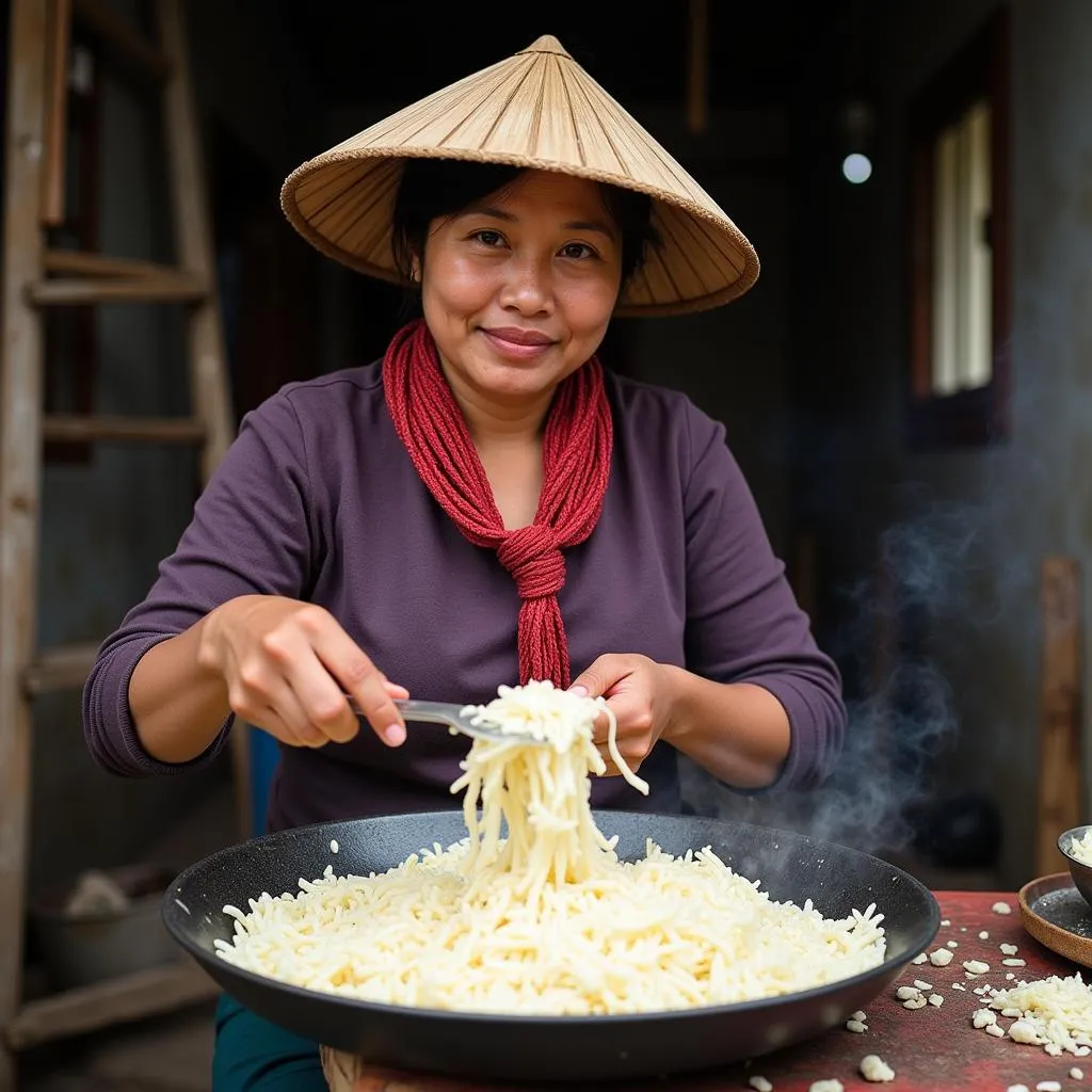 Người phụ nữ Việt Nam đang nấu cơm