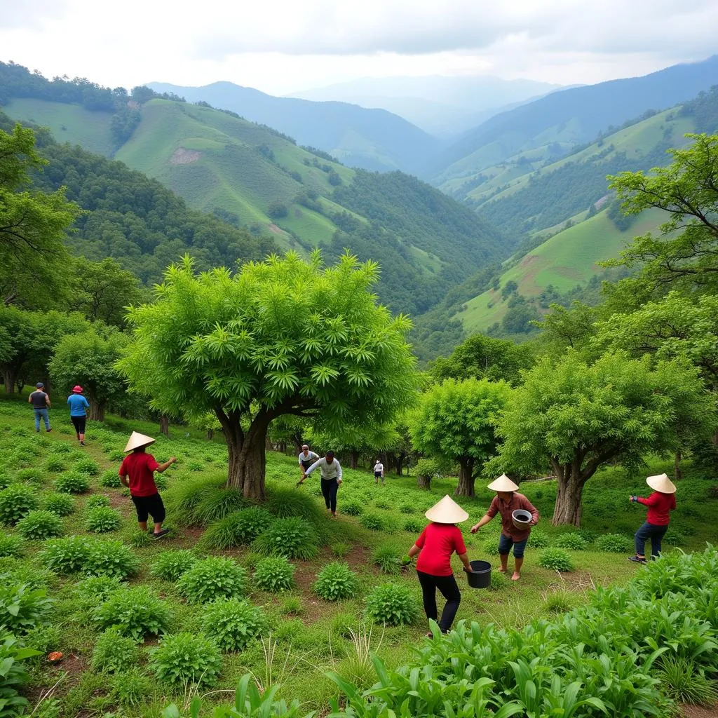 Nông dân thu hoạch hoa hồi