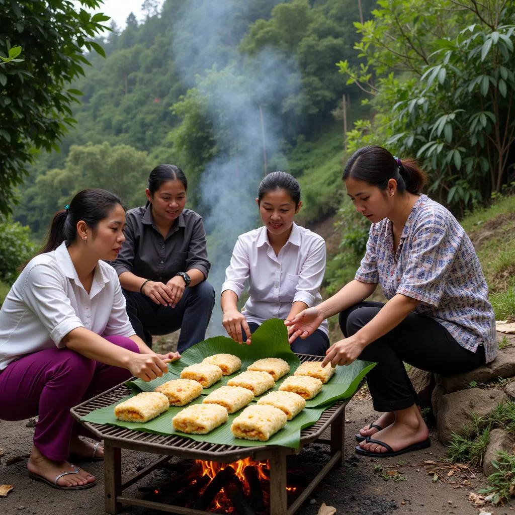 Phụ nữ Tây Bắc nướng bánh láo khoải