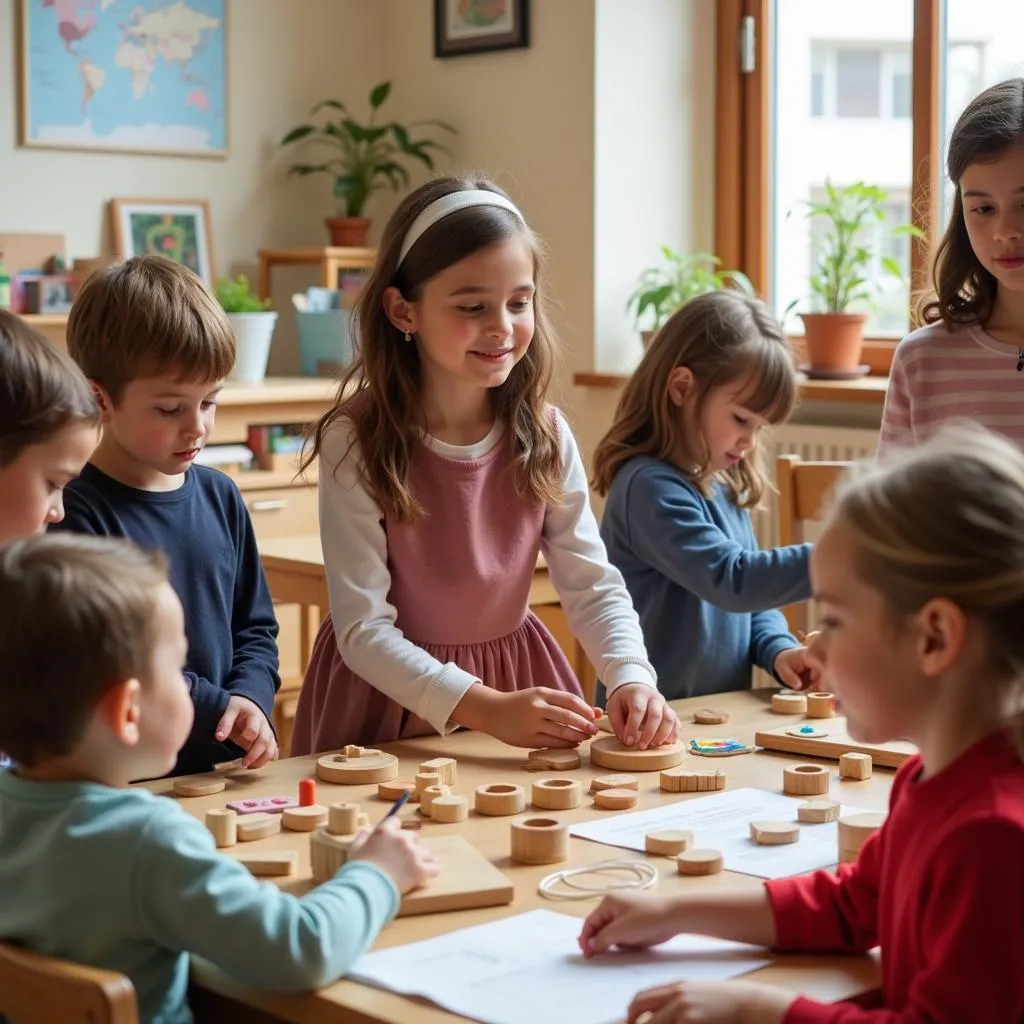 Trẻ em học tập theo phương pháp Montessori