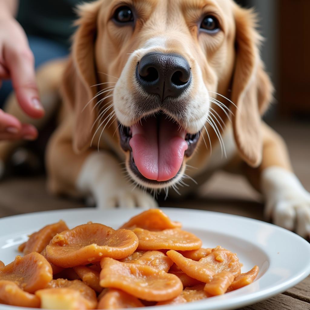 Feeding scraps to a dog