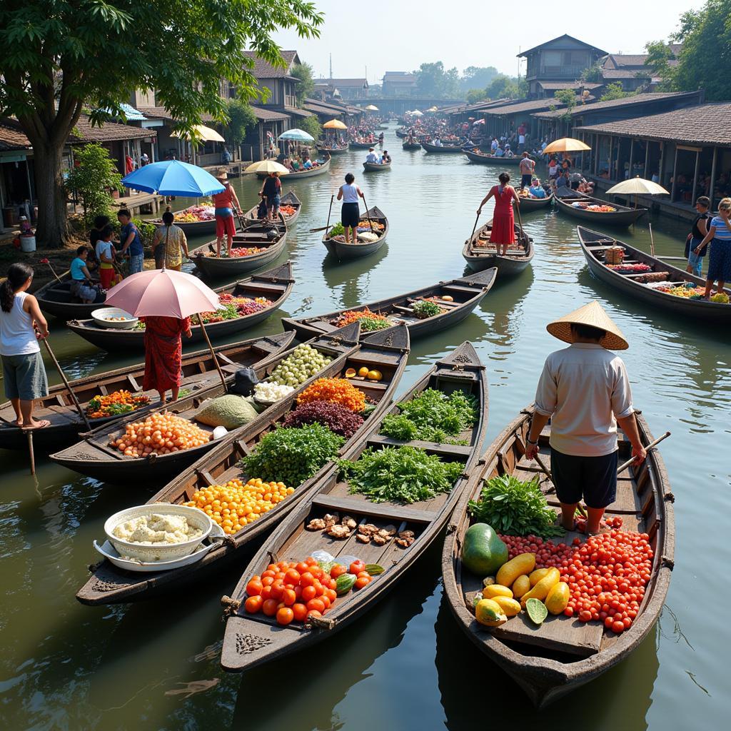 Chợ nổi Cai Lậy nhộn nhịp ghe xuồng mua bán