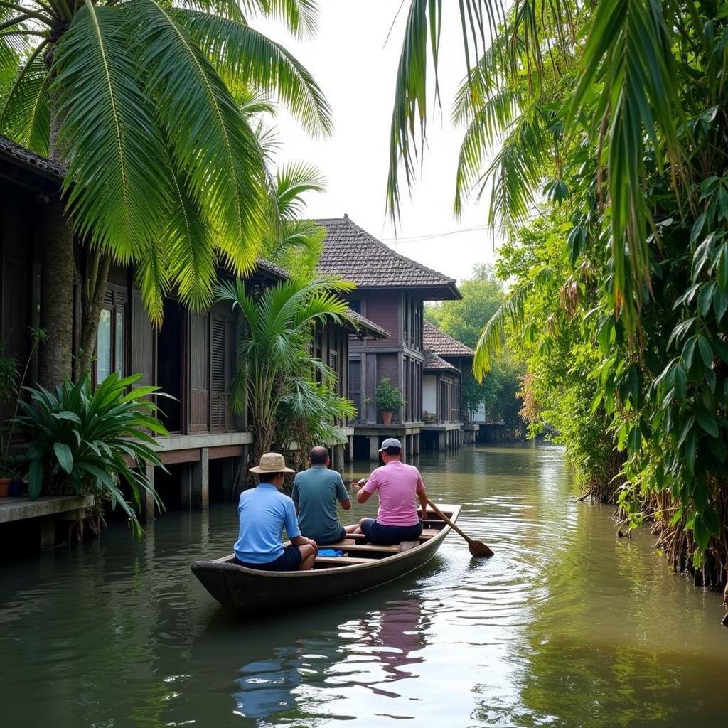 Du khách chèo thuyền trên kênh rạch ở Giồng Riềng, Kiên Giang