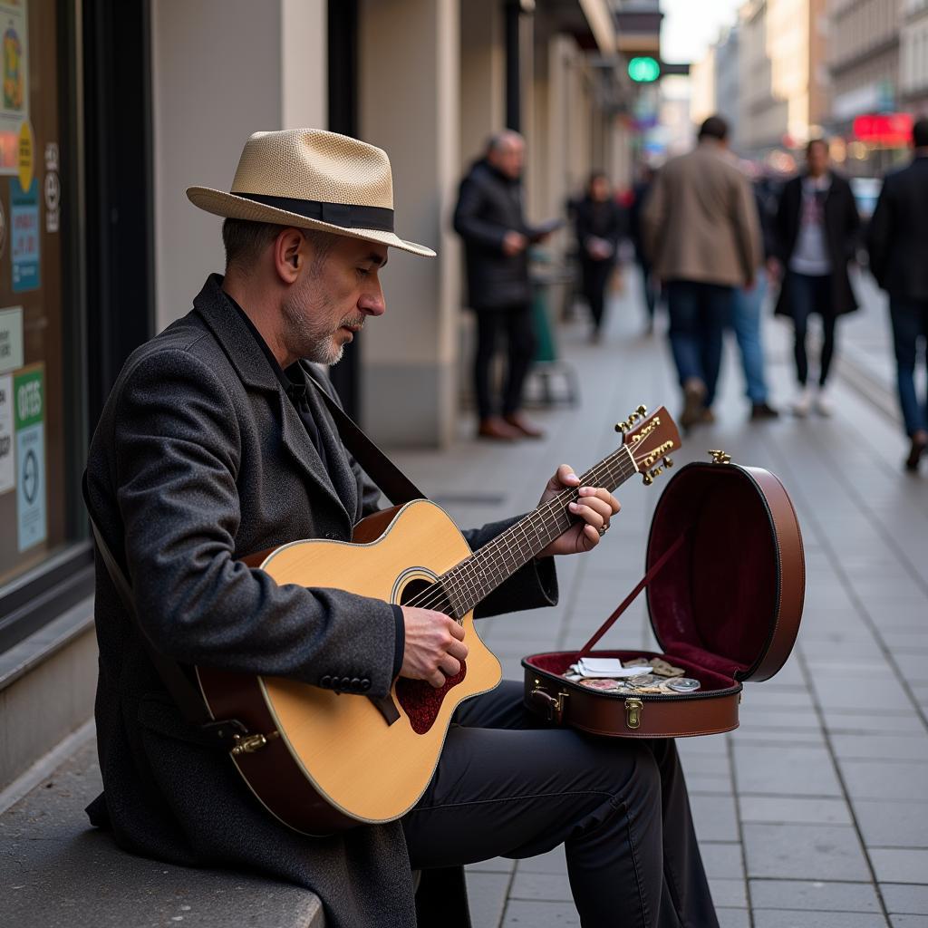 Street musician playing for spare change