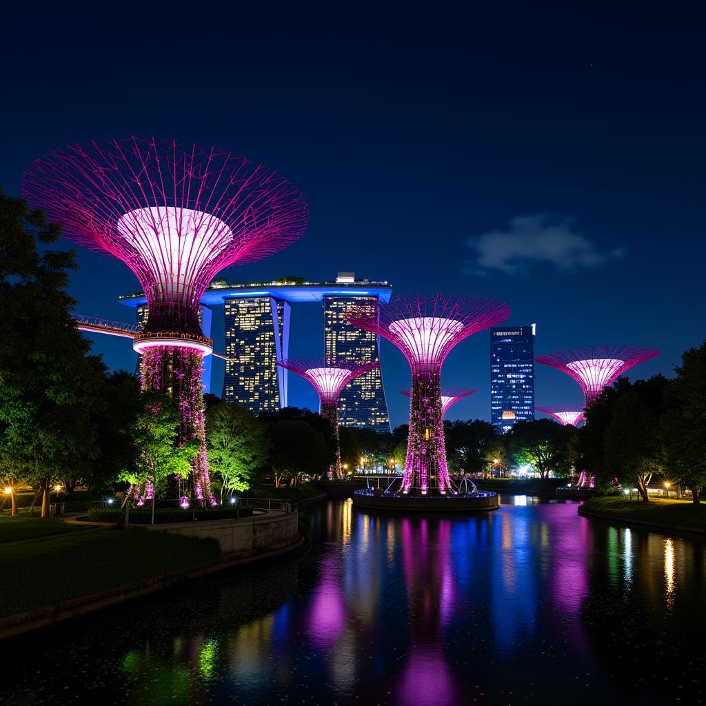 Vườn hoa Gardens by the Bay Singapore rực rỡ về đêm